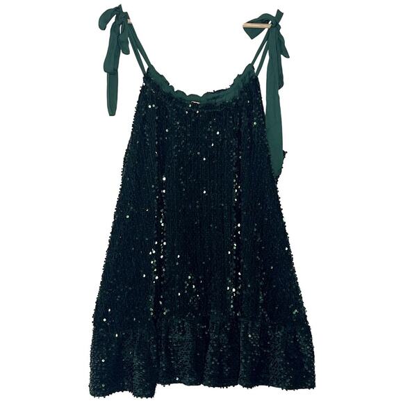 FREE PEOPLE NOVA CONVERTIBLE SEQUIN MINI DRESS EMERALD GREEN SIZE XS/TP - Picture 1 of 11